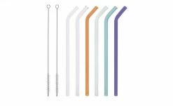 Glas-Trinkhalm-Set | mehrfarbig gebogen