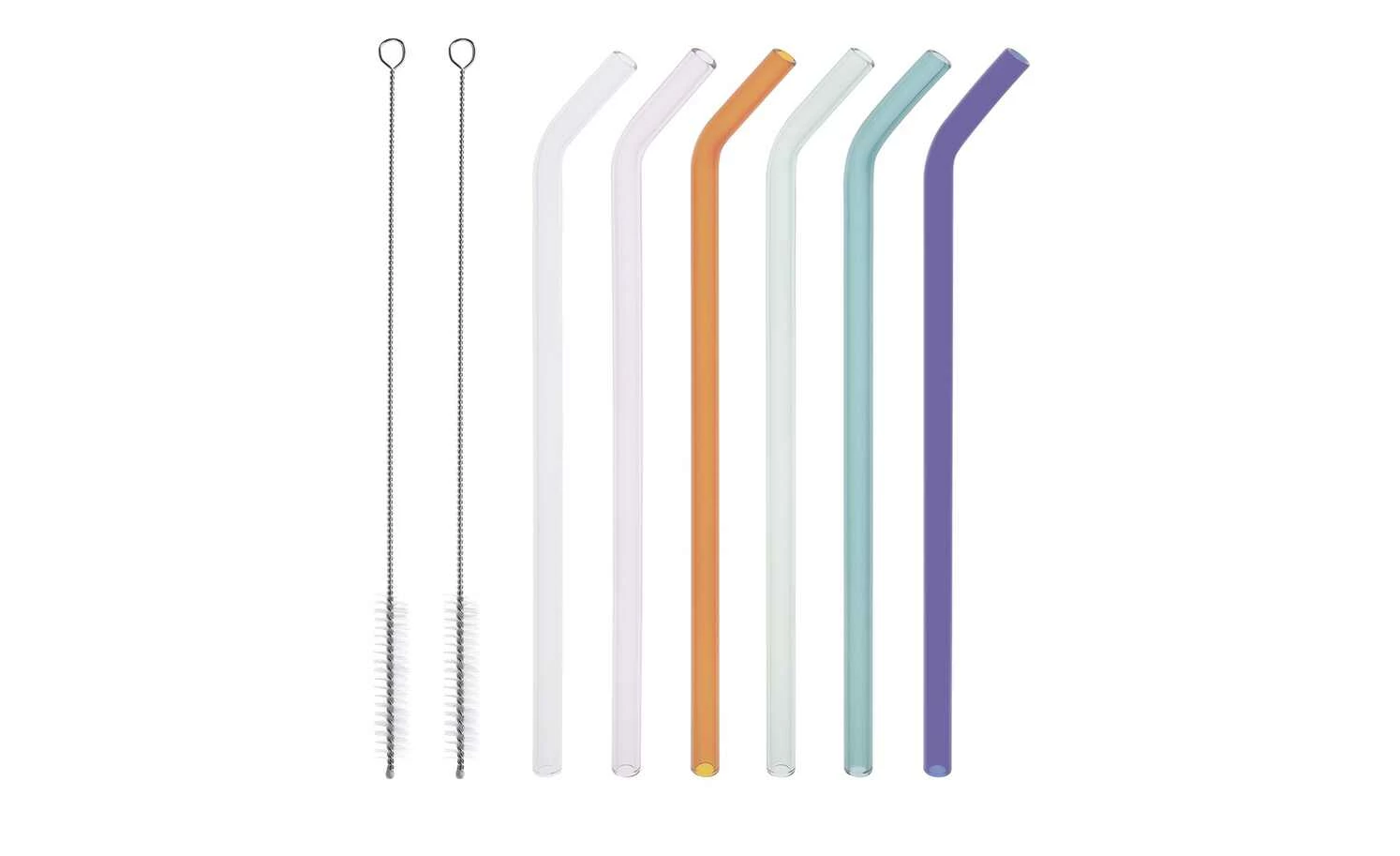 Glas-Trinkhalm-Set | mehrfarbig gebogen